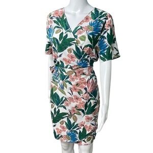 NWT XL Tropical Floral Wrap Graduation Beach Resort Wedding Dress Short Sleeve